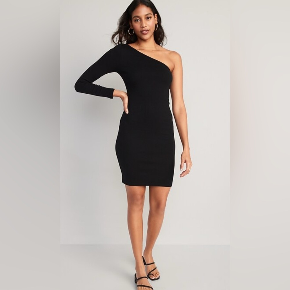 Old Navy One shoulder ribbed dress Black XXL NWT